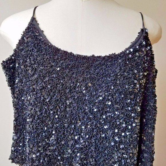 BADGLEY MISCHKA woman's black Sequined sleeveless camisole chiffon lining - Picture 2 of 10